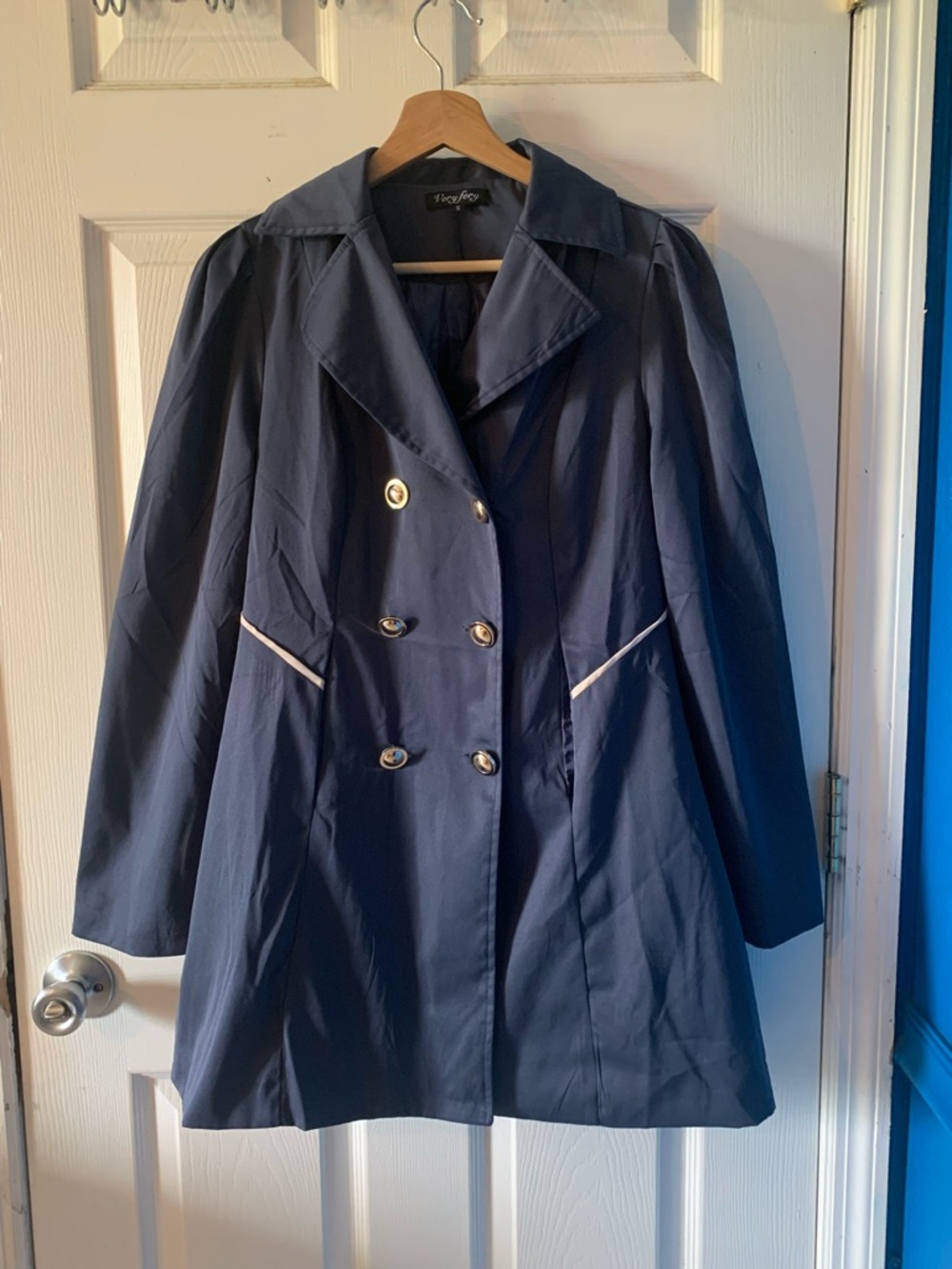 Very Fery Small Navy Double-Breasted Trench with Buttons